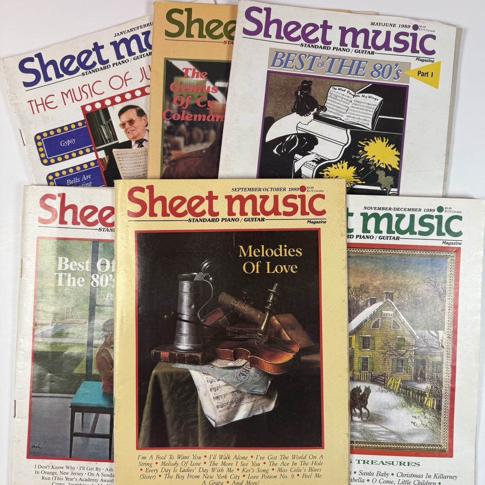 Sheet Music Magazine 1989 Complete Year 6 Issues Vocal Piano Guitar‎ Vintage